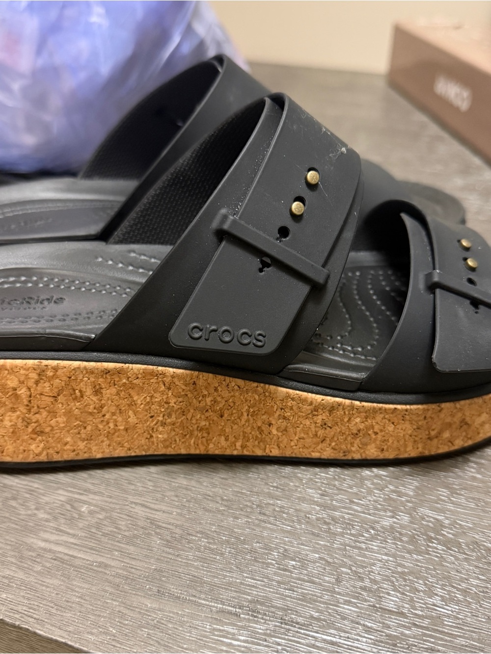 CROCS Women's Black Dual-Strap Slide Sandals - Picture 2 of 4
